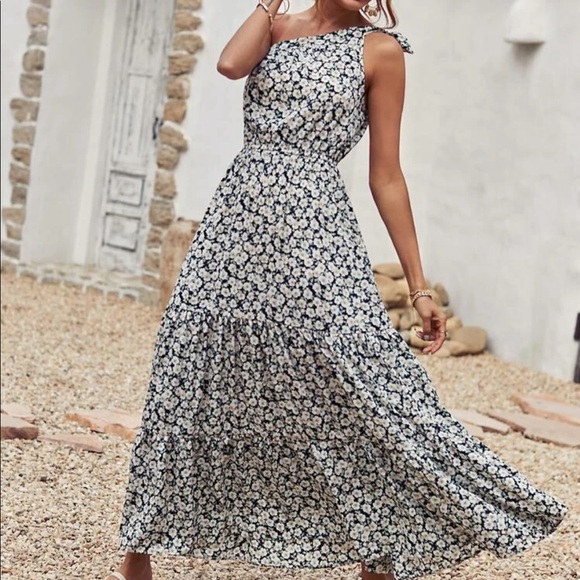Boho floral print one shoulder A line dress - Picture 4 of 8